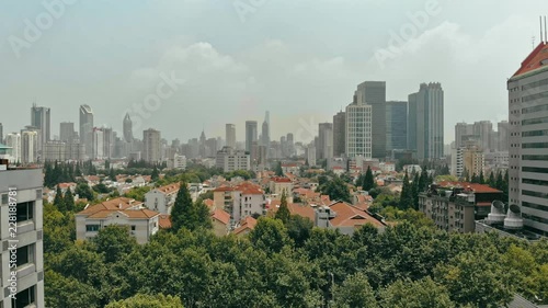 Aerial view over the city center and the old french concession in summer. Shanghai. photo