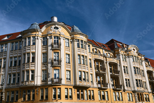 Art Nouveau facade of the building in Poznan.