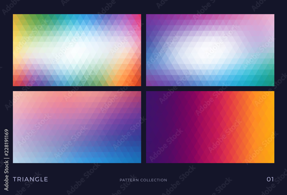 Triangle vector mosaic backgrounds set, colorful abstract polygon patterns, set of four design