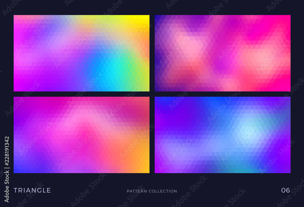 Triangle vector mosaic backgrounds set, colorful abstract polygon patterns, set of four design