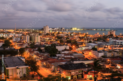 A cityscape picture of Maceió city after down, showing the lights of city. Taken from MIrador of São Gonçalo. Maceió city, Alagoas state, Brazil.