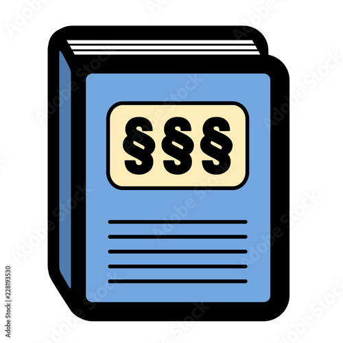 Legal code statute book icon. Pictogram with three paragraph signs on a blue cover. Isolated vector illustration on white background.
