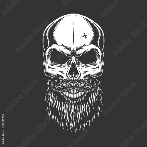 Monochrome skull with beard and mustache