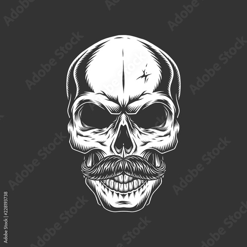 Vintage skull with mustache