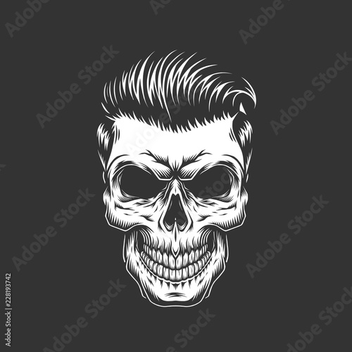 Monochrome skull with hipster hairstyle