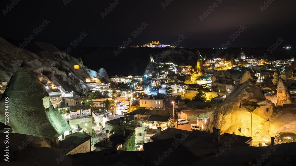 Goreme Village in Cappadocia, Turkey. 4K Night Timelapse. Goreme Village in Cappadocia, Turkey. 4K Night Timelapse.