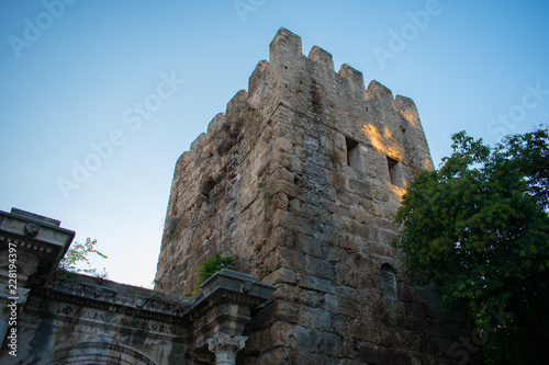 ruins of hadrian castle gate in antalya, turkey 