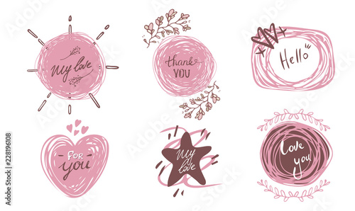 Hand drawn lettering set with romantic phrases about love. Vector inscriptions collection on white background. card with sign. Valentines day Hand written. Modern calligraphy
