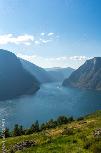 Aurlandsfjord fjord landscape from the top of the mountains