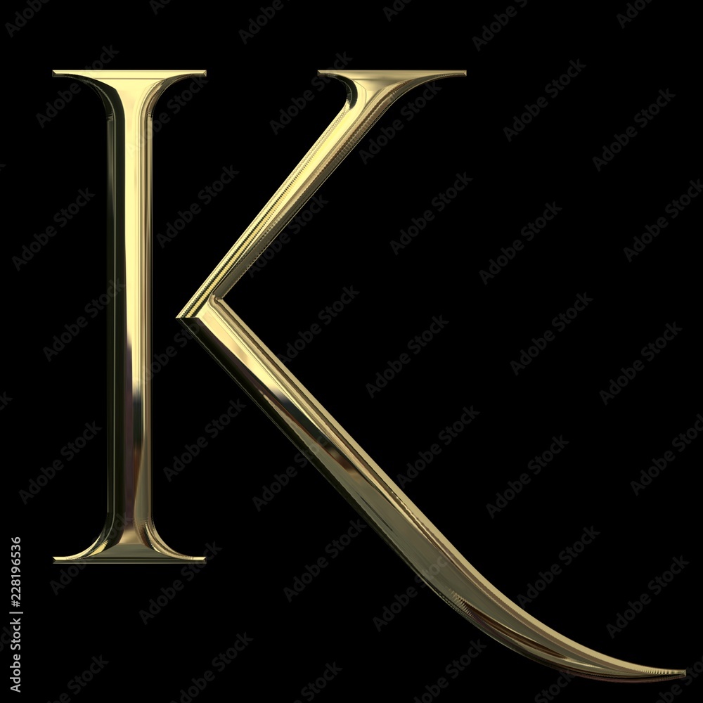 Initial letter K with metallic gold texture isolated on black background  Stock Illustration | Adobe Stock