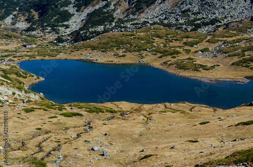 Mountain brooks flowing into Lake Bliznaka (The Twin) one of a group of glacial lakes in the northwestern Rila Mountains in Bulgaria. Autumn 2018 photo