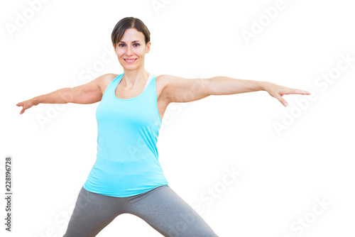 Young attractive woman practicing yoga on white isolated background