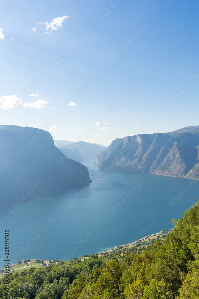 Aurlandsfjord fjord landscape from the top of the mountains