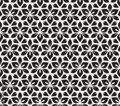 Vector floral abstract seamless pattern. Geometric classical background with leaves. Retro stylish texture.