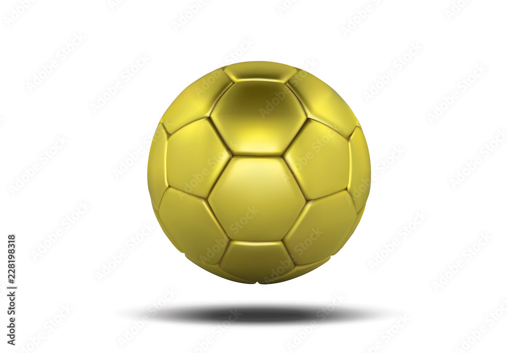 Fototapeta premium Golden soccer ball isolated on white background. Golden football ball. Realistic soccer 3d ball.