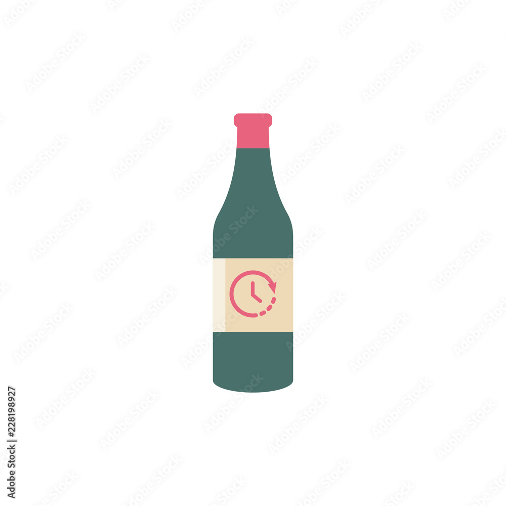 Bottle vector icon with time sign. Bar alcohol beverage icon and countdown, deadline, schedule, planning symbol Bottle vector icon with time sign. Bar alcohol beverage icon and countdown, deadline, schedule, planning symbol