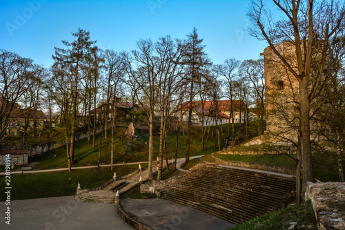 Wallpaper Mural Beautiful afternoon light in public park with green grass and old medieval castle ruins. Shot in Cesis, Latvia. Torontodigital.ca