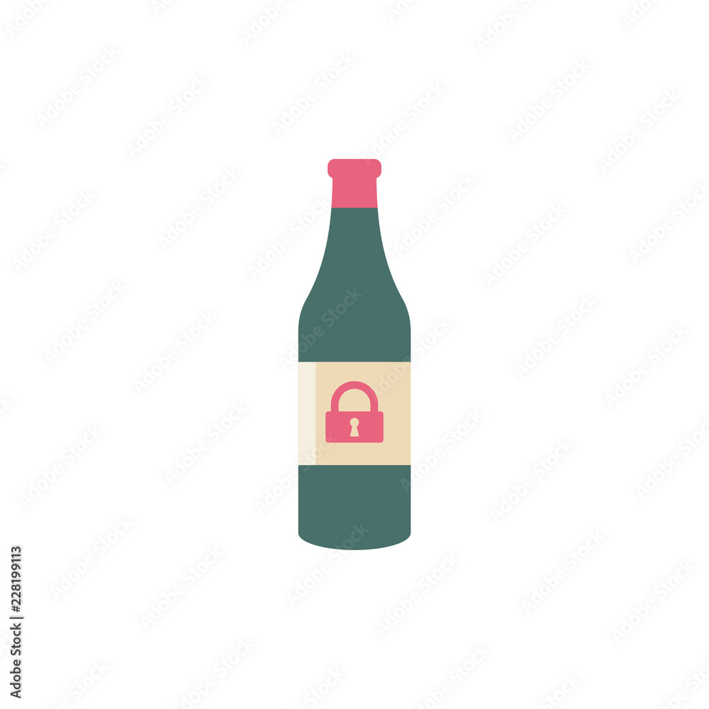 Bottle vector icon with padlock sign. Bar alcohol beverage icon and security, protection, privacy symbol Bottle vector icon with padlock sign. Bar alcohol beverage icon and security, protection, privacy symbol