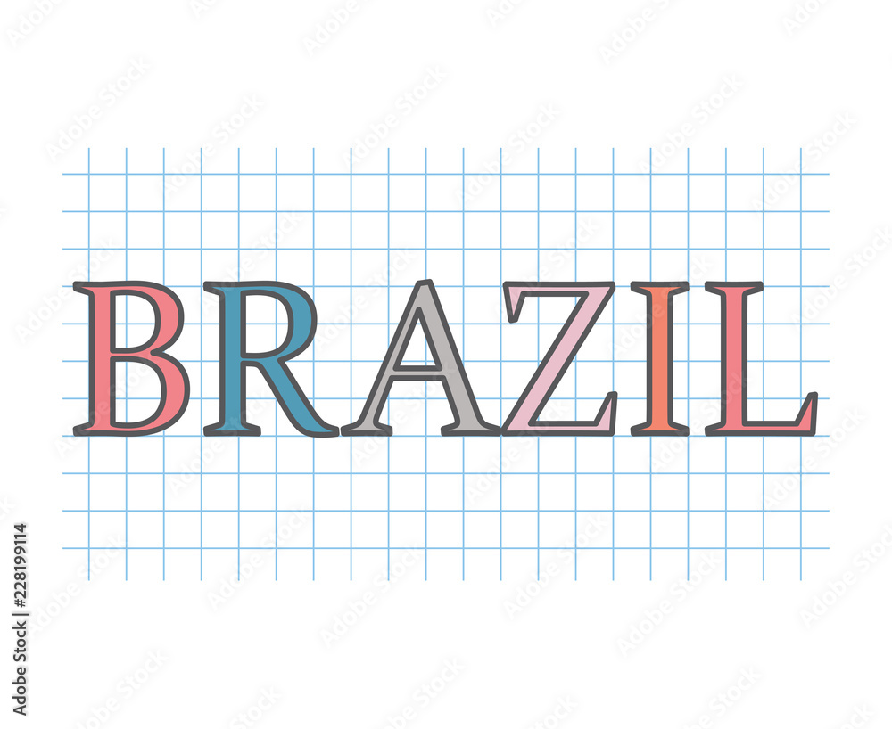 Brazil word on checkered paper texture- vector illustration
