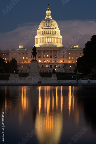 United States Capitol Building at Night with Reflection