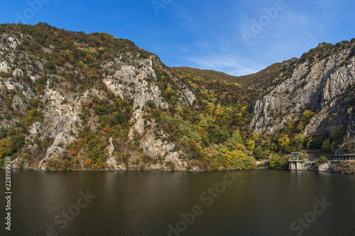 Fototapeta Naklejka Na Ścianę i Meble -  Autumn ladscape from dam of The Krichim Reservoir, Rhodopes Mountain, Plovdiv Region, Bulgaria