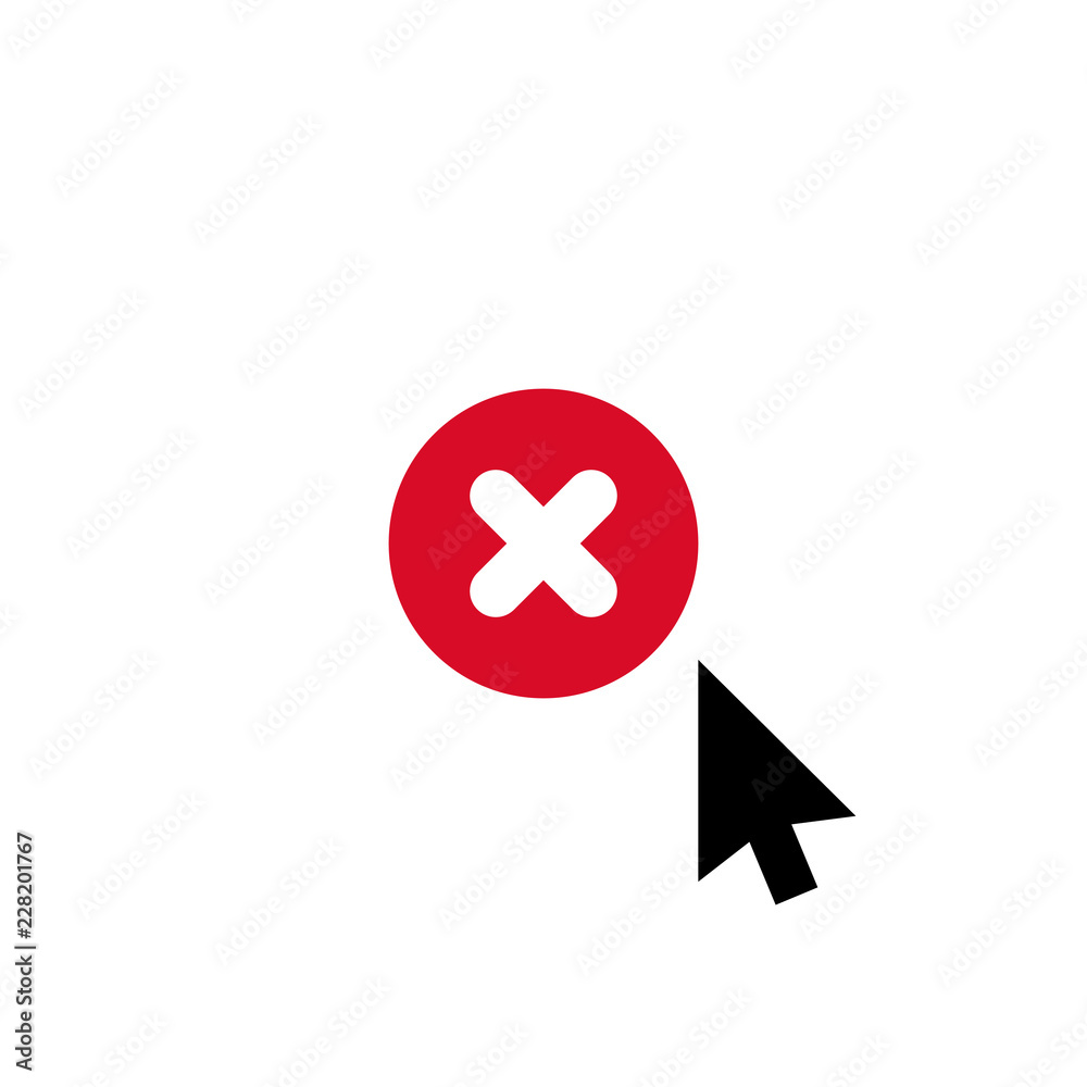 Fototapeta premium Click vector icon, cursor symbol with cancel sign. Cursor arrow icon and close, delete, remove symbol