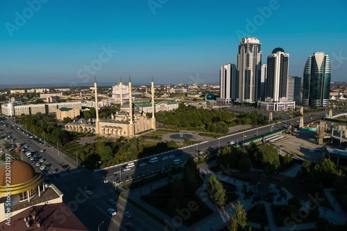 day to night transition grozny city and heart of chechnya mosque photo