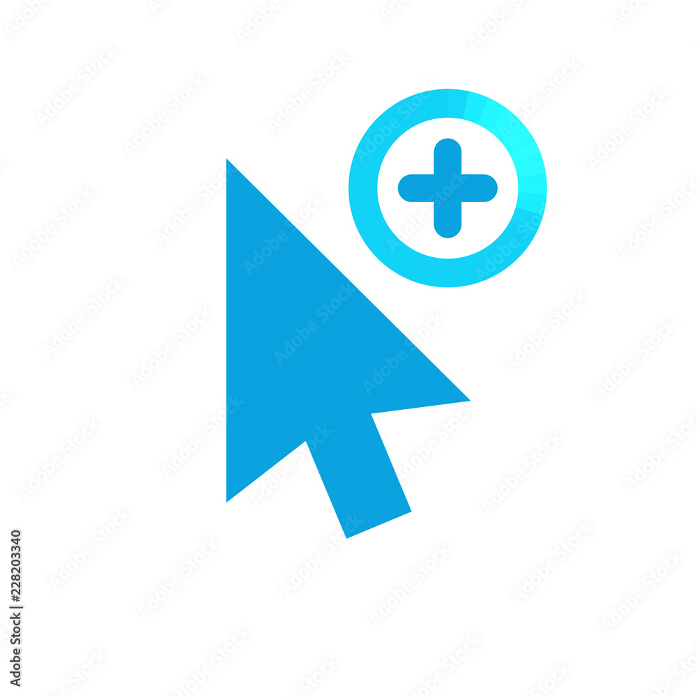Click vector icon, cursor symbol with add sign. Cursor arrow icon and new, plus, positive symbol Click vector icon, cursor symbol with add sign. Cursor arrow icon and new, plus, positive symbol