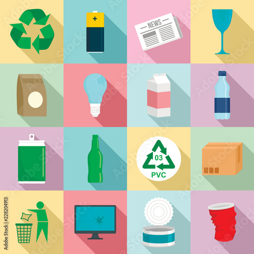 Recycles day icon set. Flat set of recycles day vector icons for web design