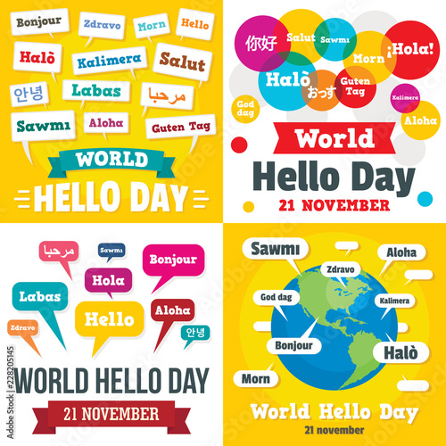 Hello day banner set. Flat illustration of hello day vector banner set for web design