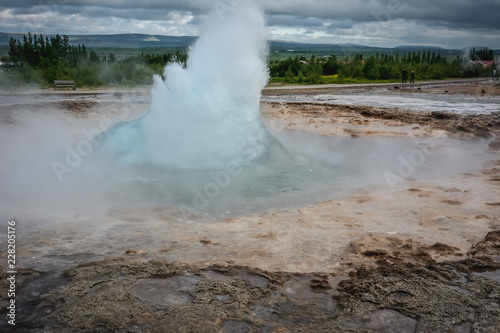Strokkur geyser about to erupt in Iceland in summer