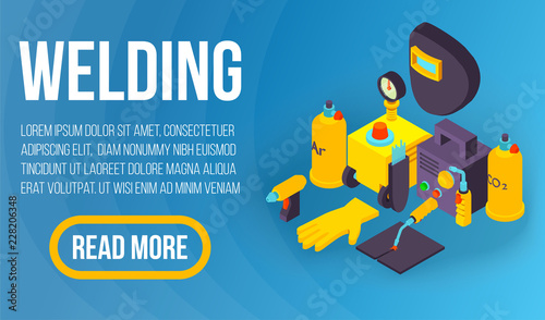 Welding concept banner. Isometric banner of welding vector concept for web, giftcard and postcard