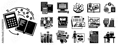 Accounting day icon set. Simple set of accounting day vector icons for web design on white background