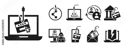 Phishing icon set. Simple set of phishing vector icons for web design on white background