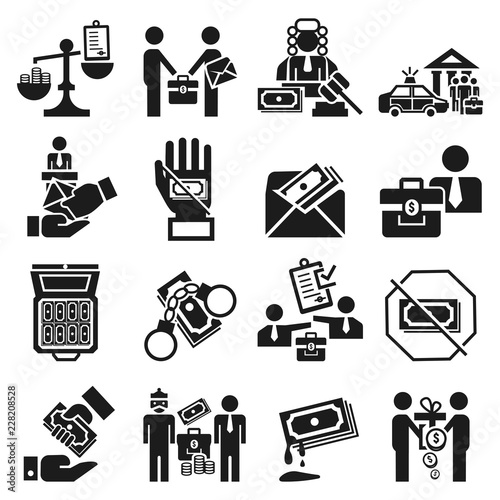 Bribery icon set. Simple set of bribery vector icons for web design on white background