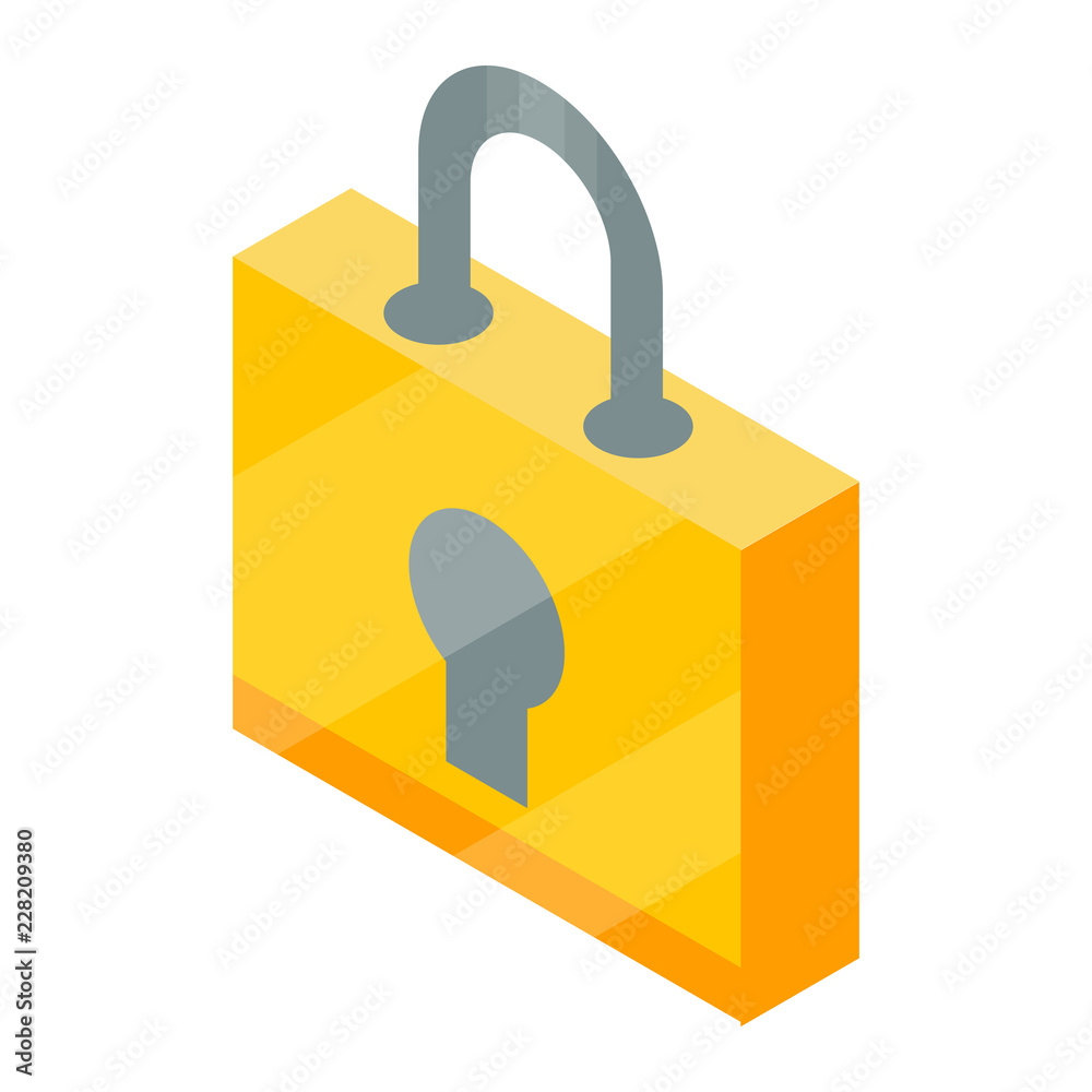 Yellow padlock icon. Isometric of yellow padlock vector icon for web design isolated on white background Yellow padlock icon. Isometric of yellow padlock vector icon for web design isolated on white background