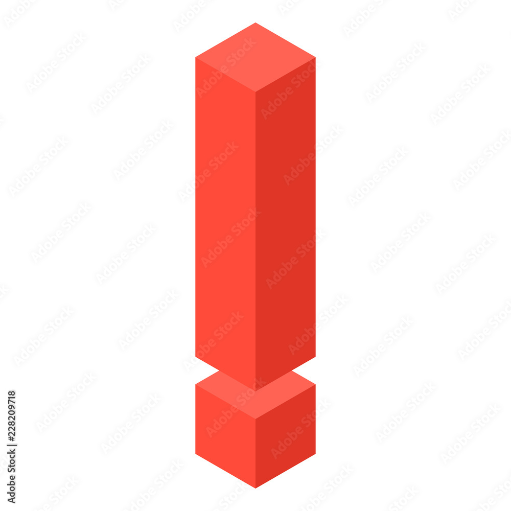 Red exclamation mark icon. Isometric of red exclamation mark vector icon for web design isolated on white background Red exclamation mark icon. Isometric of red exclamation mark vector icon for web design isolated on white background