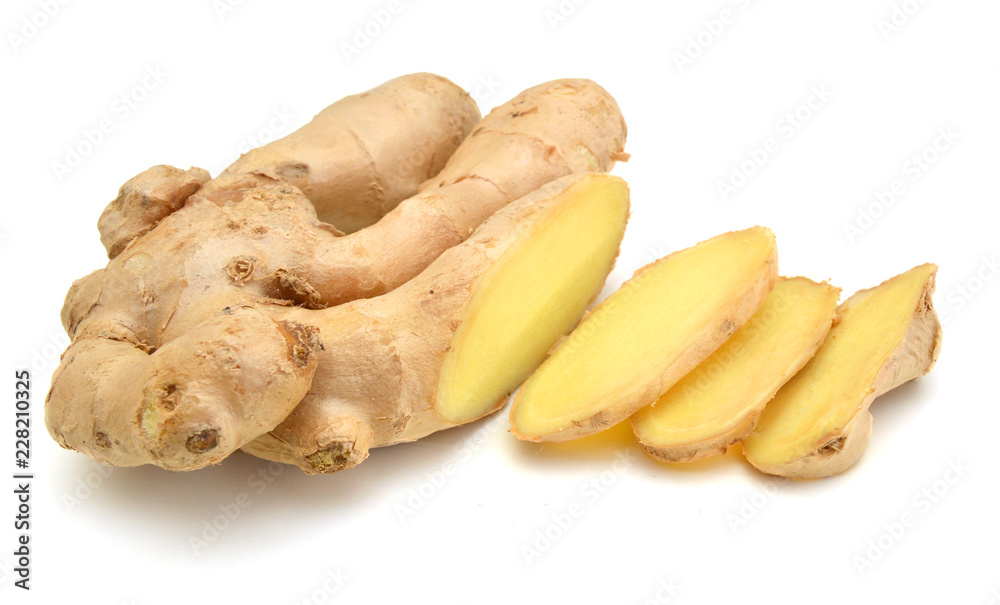 fresh ginger on a white background fresh ginger on a white background