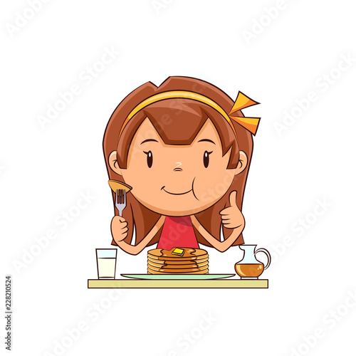 Girl eating pancakes
