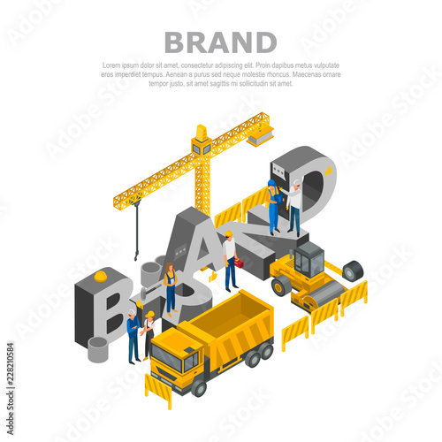 Construction brand concept background. Isometric illustration of construction brand vector concept background for web design