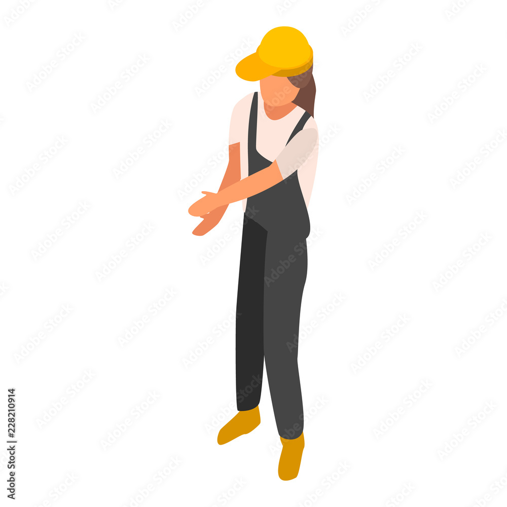 Woman engineer construction icon. Isometric of woman engineer construction vector icon for web design isolated on white background Woman engineer construction icon. Isometric of woman engineer construction vector icon for web design isolated on white background