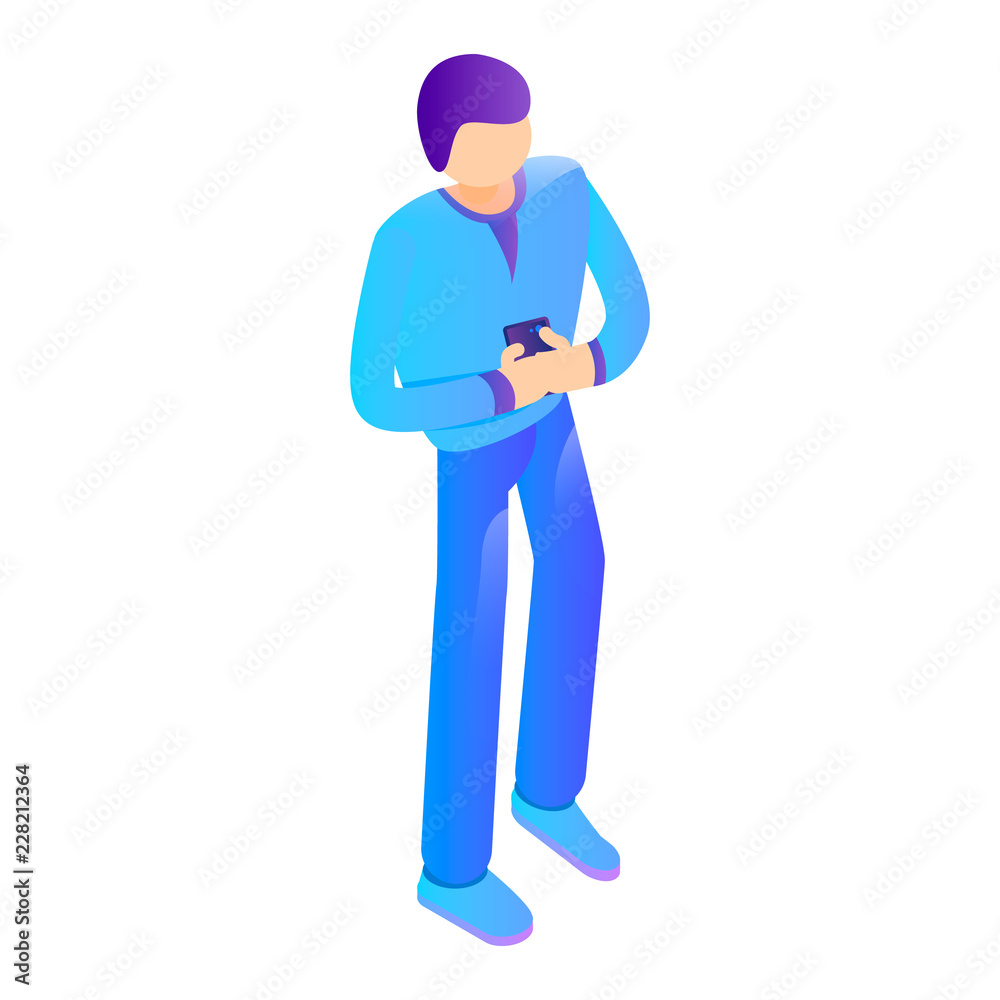 Man with smartphone icon. Isometric of man with smartphone vector icon for web design isolated on white background Man with smartphone icon. Isometric of man with smartphone vector icon for web design isolated on white background