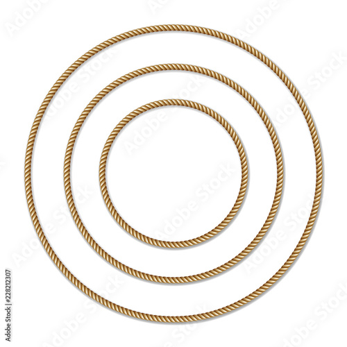 Obraz na płótnie Set of yellow rope woven circle vector border, circle vector frame, isolated on white background w salonie
