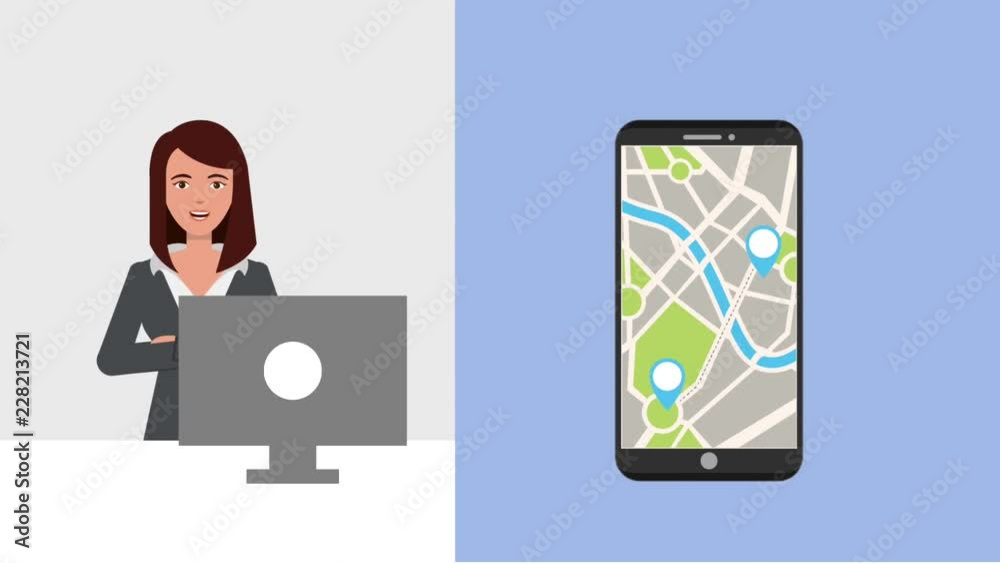 woman with computer cellphone location service taxi woman with computer cellphone location service taxi