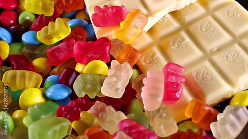 Halloween sweets gummy bear candy chocolate bar.