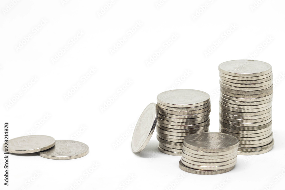 coins stacks on white background. Financial growth, saving money, business finance wealth and success concept. coins stacks on white background. Financial growth, saving money, business finance wealth and success concept.