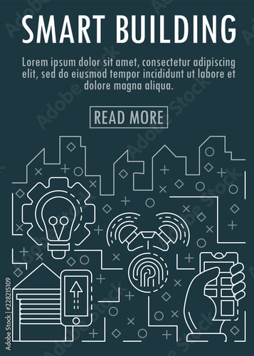 Smart bulding banner. Outline illustration of smart bulding vector banner for web design