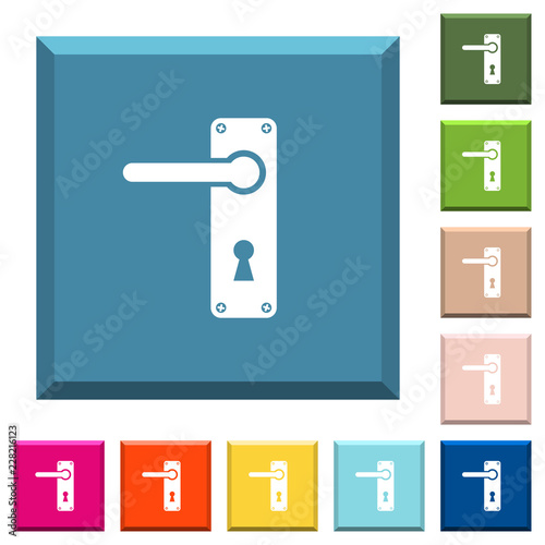 Left handed door handle with screws white icons on edged square buttons