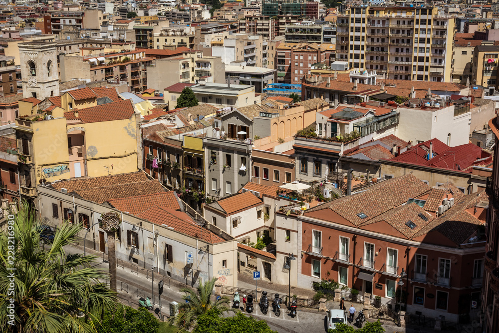 View on the city of Cagliari, the capital of Sardinia, Italy. Lots of colorful houses on a sunny day.