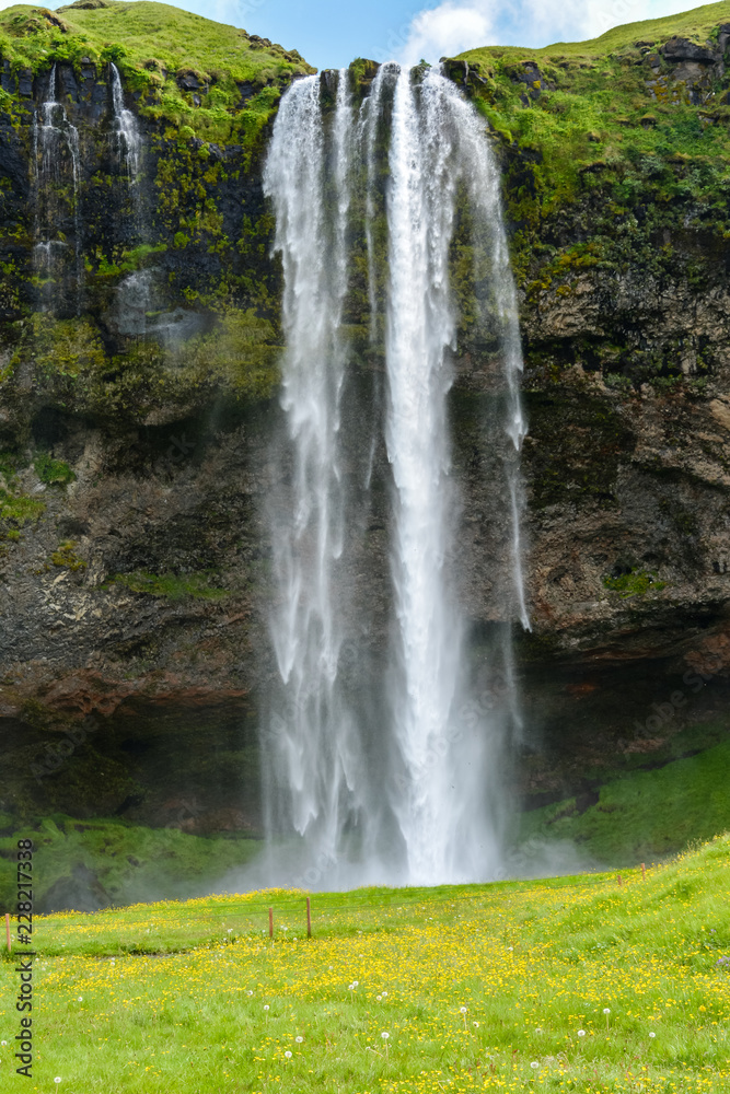 Seljalandsfoss waterfall, Iceland - uncrowded front view Seljalandsfoss waterfall, Iceland - uncrowded front view